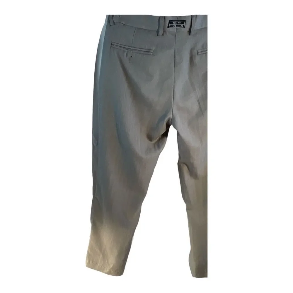 MB STUDIO GRAY POLYESTER FLAT FRONT MEN'S SLIM FIT 34X 32 DRESS PANTS